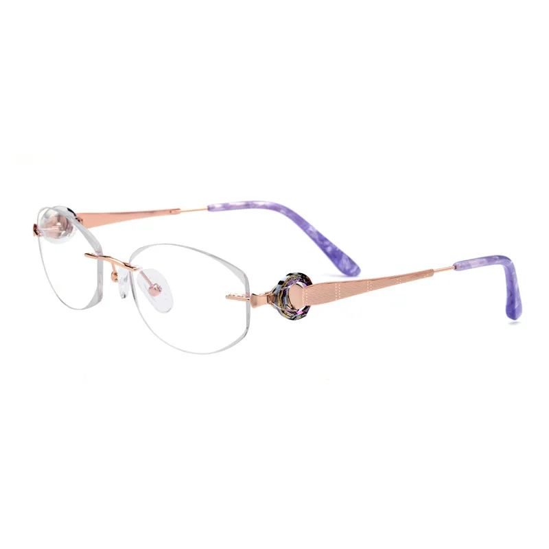 

Titanium Rimless Drilling Women Eyeglasses Gold Optical Frame Fashionable Diamond Clear Glasses