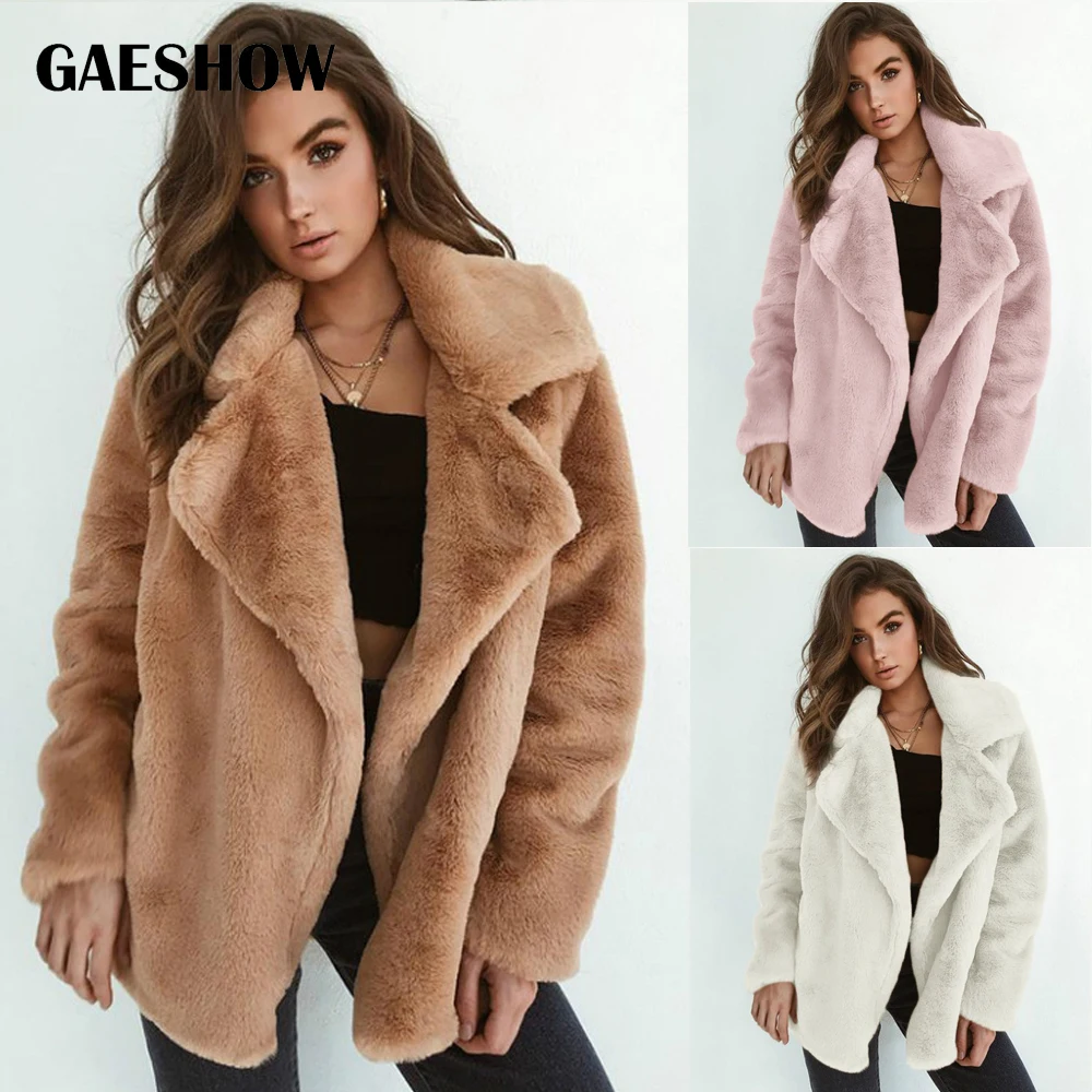 Gaeshow Elegant Shaggy Women Faux Fur Coat Streetwear Autumn Winter