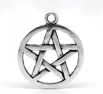

DoreenBeads Retail 20PCs Silver Color Pentagram Round Charm Pendants 29mmx25mm(1 1/8"x1")