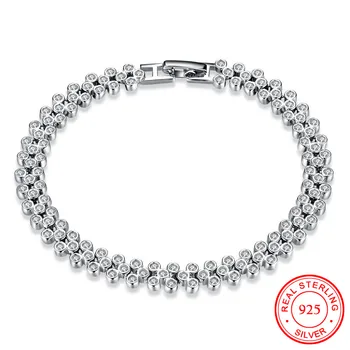 

100% 925 Sterling Silver Bangles Tennis Jewelry Luxury Full Pave Cubic Zircon Bracelet Women Wedding Party Accessories Wholesale