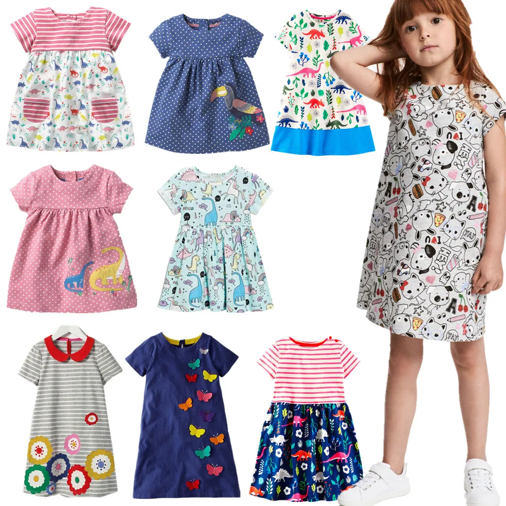 

Miss Haiwo children brand 2018 Summer New baby girl 100% cotton cartoon dinosaur embroidery style girls beach vest dress dresses