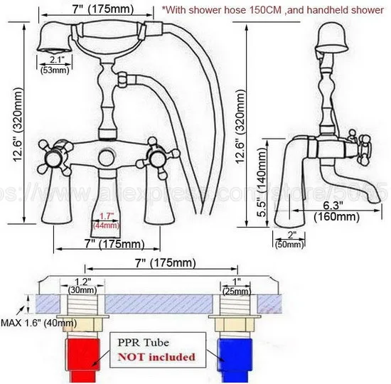 Antique Brass Deck Mounted Bathroom Clawfoot Bathtub Faucet & Hand Shower Basin Sink Mixer Tap & Hand Shower ztf018