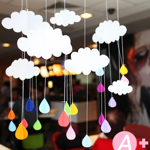

1 Set clouds raindrops Felt small Charm ornaments Birthday Party Garland children nursery room window Decoration party supplies