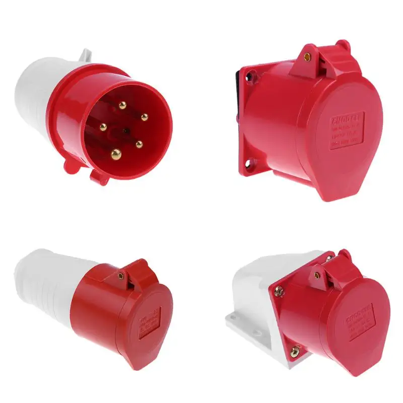 

Waterproof 415V 32A 5 Pin Industrial Plug Adapter IP44 Wall Socket 3P+N+E Red Color Hot Sale