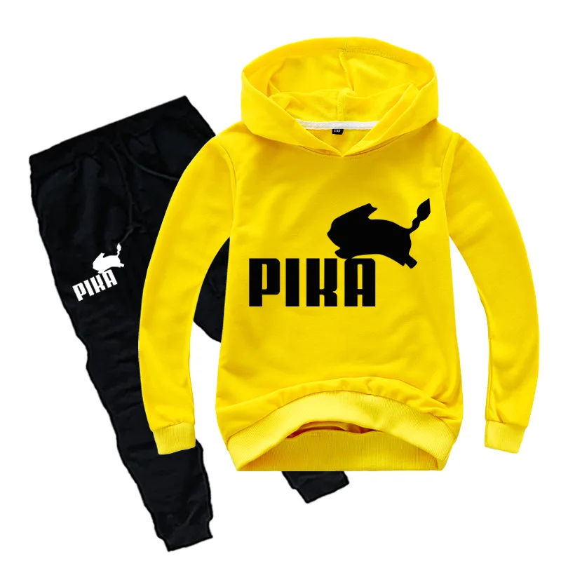 Goedkoop DLF 2 16Y Nieuwste Anime Pika Print Sportsuit Kids Pokemon Gaan Hoodie Broek 2 stuks Set Pikachu Jongens Kleding Set Peuter meisje Outfits