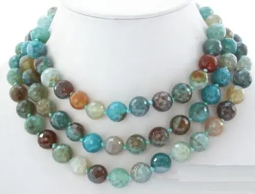 

AAA Natural 50" 10mm round blue polychrome agate Faceted necklace
