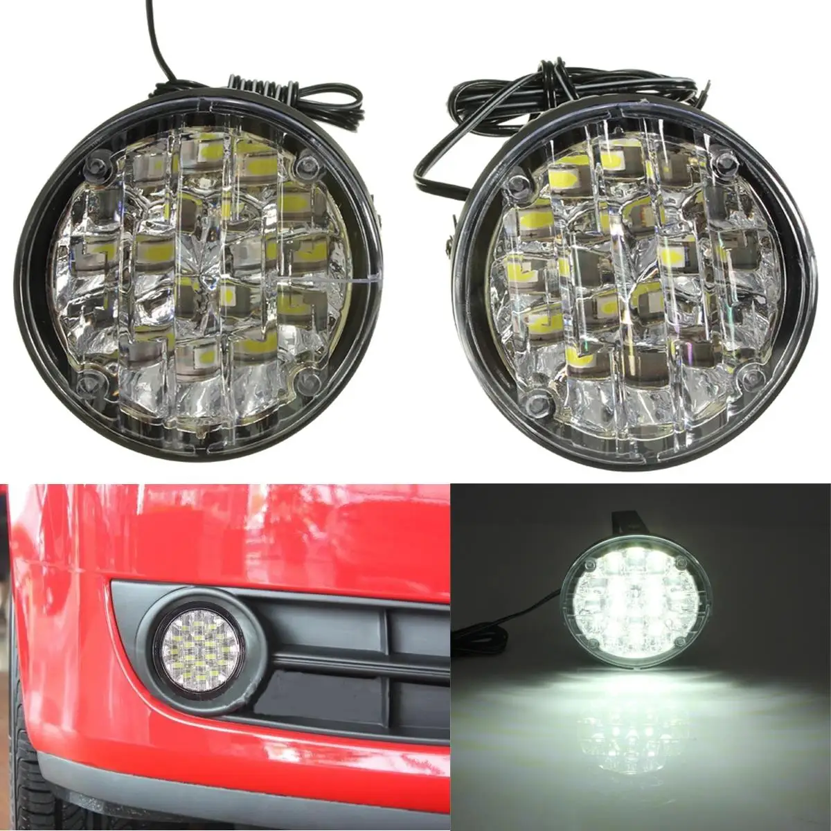 2Pcs 12V 18 LED Round Car Driving Daytime Running Light DRL Fog font b Lamp b