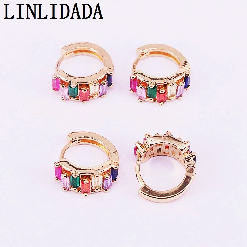 

6Pairs, fashion jewelry for Women Rainbow cz micro pave round shape earrings high quality