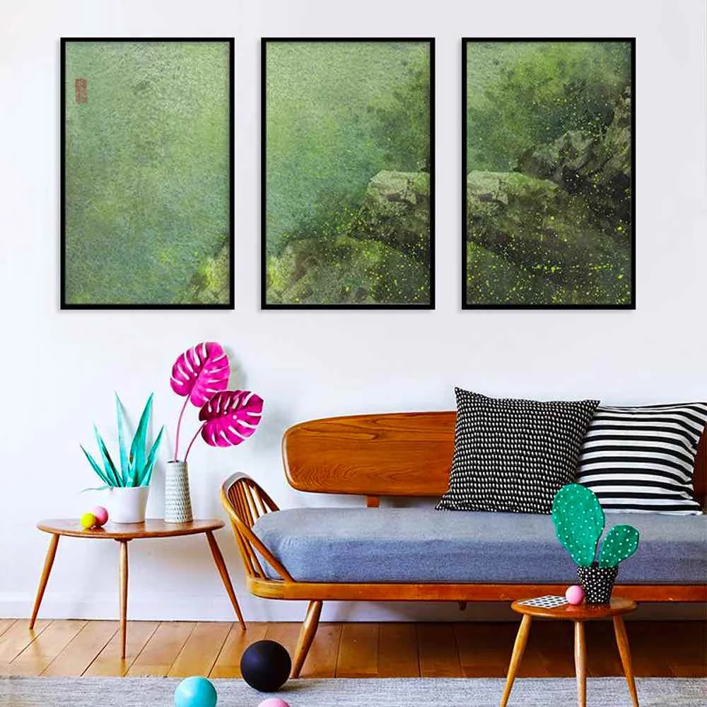 

HAOCHU Green Jungle Abstract Canvas Painting For Living Room Home Decor Painting Print Poster Simple Nordic Wall Picture