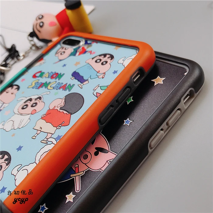 Crayon Shinchan для iPhone XSmax/XR 8 7 plus противоударный бампер и задняя Передняя закаленная стеклянная пленка для экрана для iPhone X 7 6s игрушка