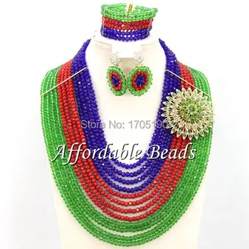 

Colorful Wedding Crystal Jewelry Set Nice Nigerian Beaded Jewelry Set Free Shipping ABW091