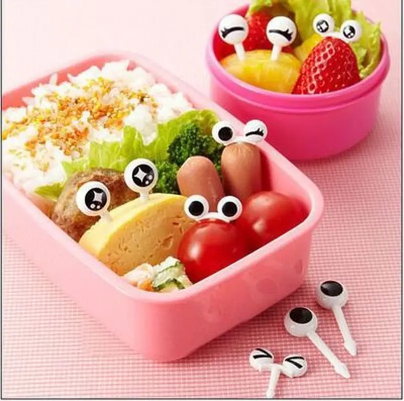 

10pcs/set Cute Eyes Fruit Fork Plastic Fruit Pick Kids Bento Lunch Snack Cake Dessert Food Toothpick Kitchen Tableware Decor