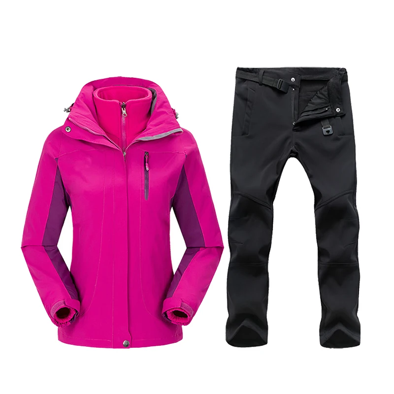 Плюс Размеры женские катание на лыжах-одежда Водонепроницаемый походная куртка для сноуборда куртка лыжный костюм для мужчин большой Размеры зимние Куртки - Цвет: Розовый