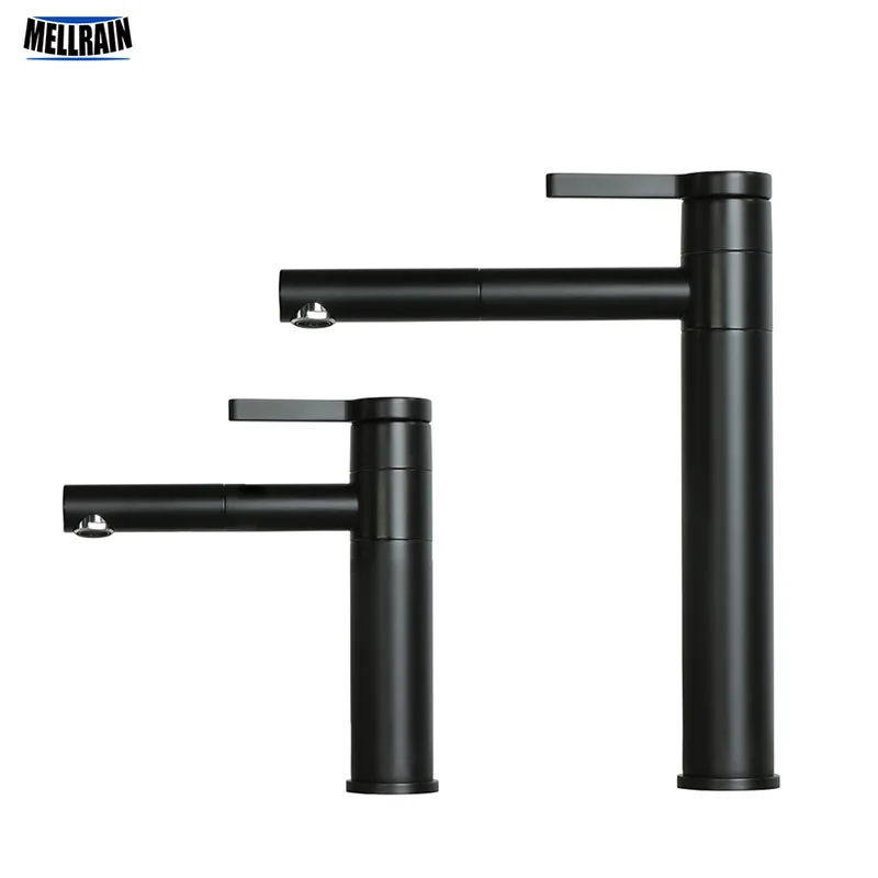 Black Color Quality Brass Basin Faucet Double Position Rotatable Bathroom Faucet Hot & Cold White Mixer Water Tap Tall & Short
