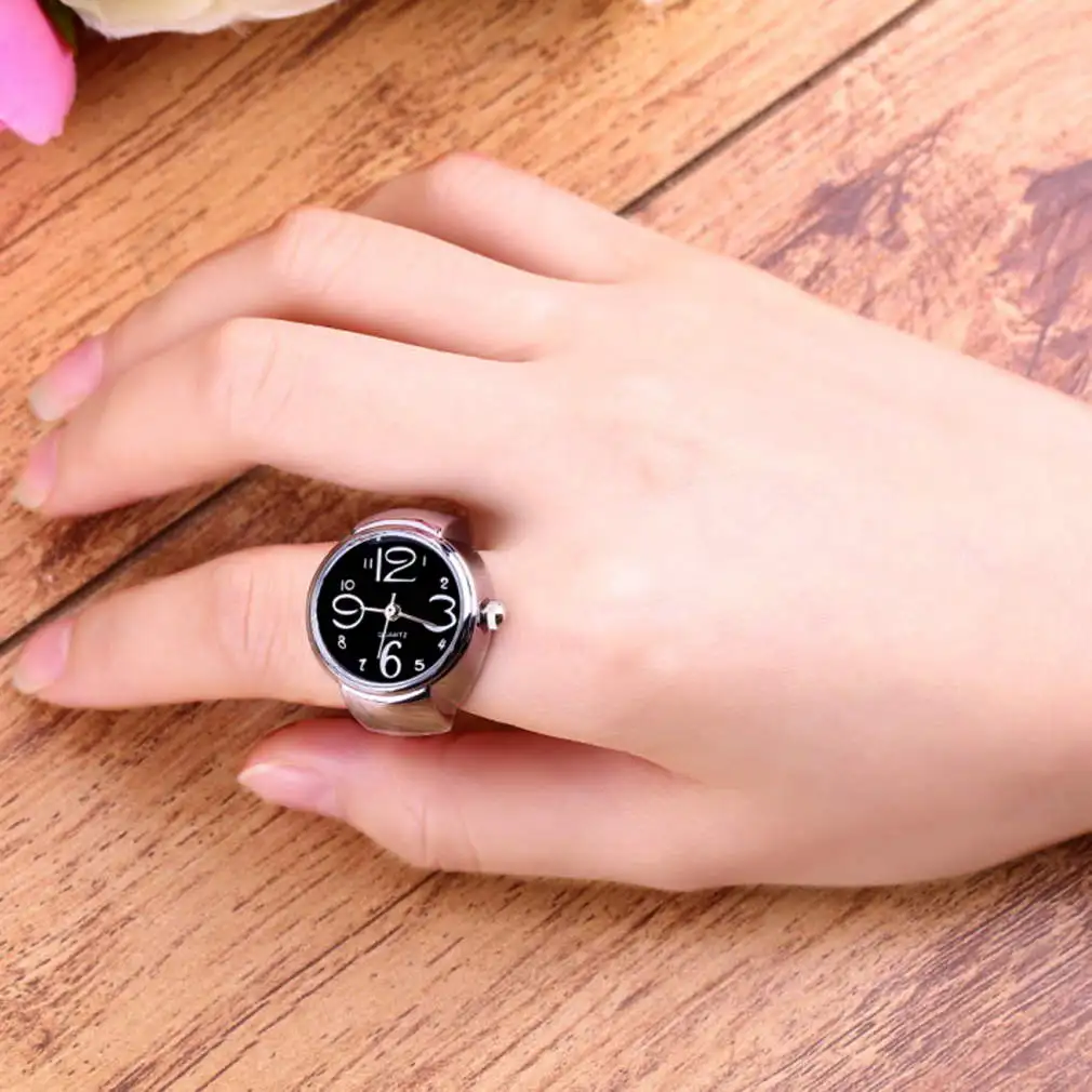1pcs Jewelry Creative Fashion Steel Round Elastic Quartz Finger Ring font b Watch b font Lady