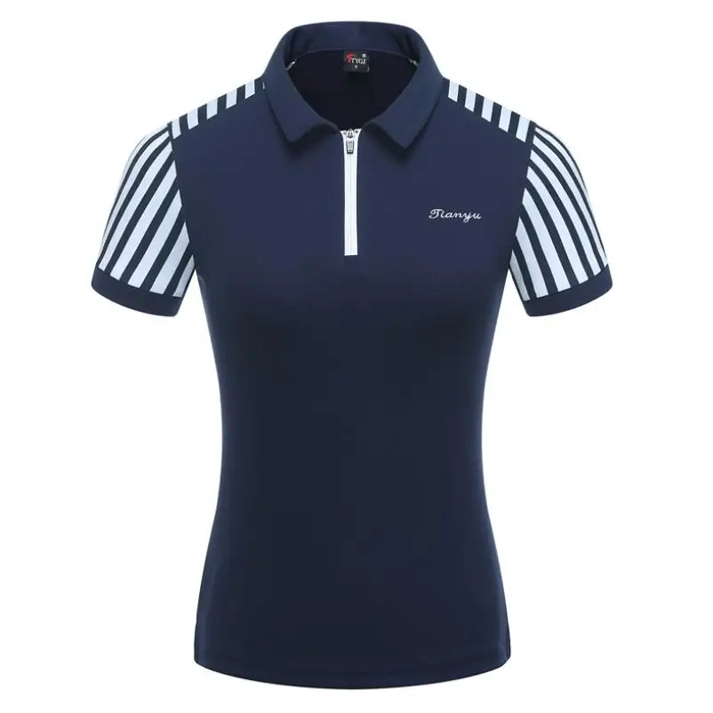 2019 summer golf apparel ladies zipper collar stripe short-sleeved Golf t-shirt Women Breathable Quick Dry shirt sportswear tops