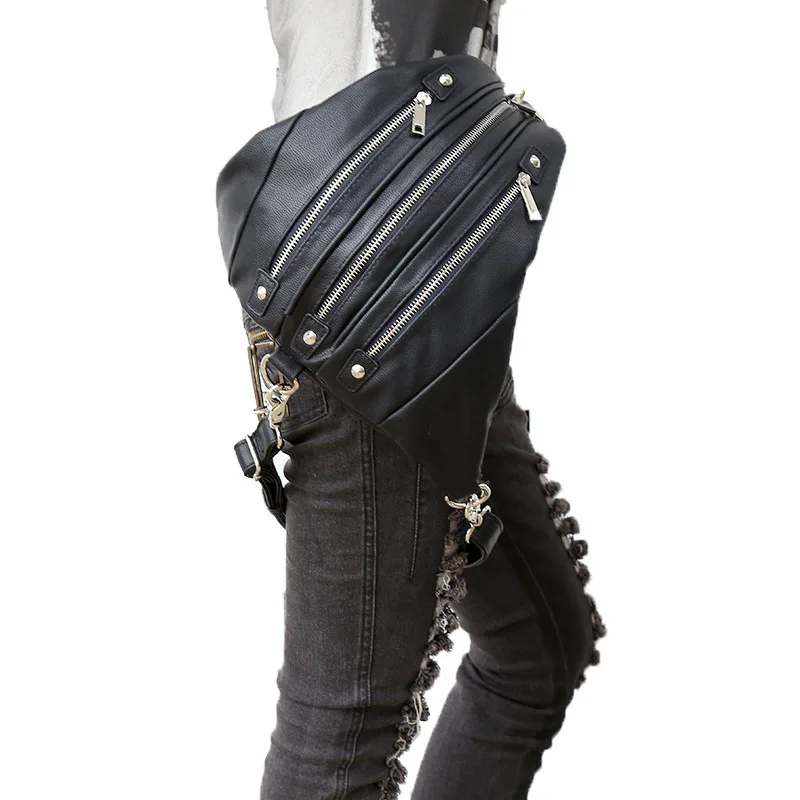 Hiqh Quality New Men Fashion Waist Fanny Leg Bag Drop Belt Hip Motorcycle Ride Chain Punk Rock Trend Rucksack Daypack Backpack
