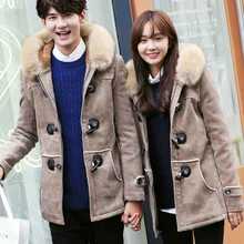 2016 winter mode neue persönlichkeit hörner abzug kragen deer velvet leder lange mantel baumwolle warme jacke große größe männliche gezeiten