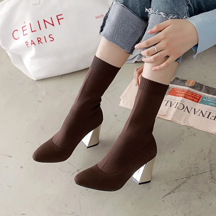 

Big Size 9 10 11-15 boots women shoes ankle boots for women ladies boots Stretch cloth sleeve heel