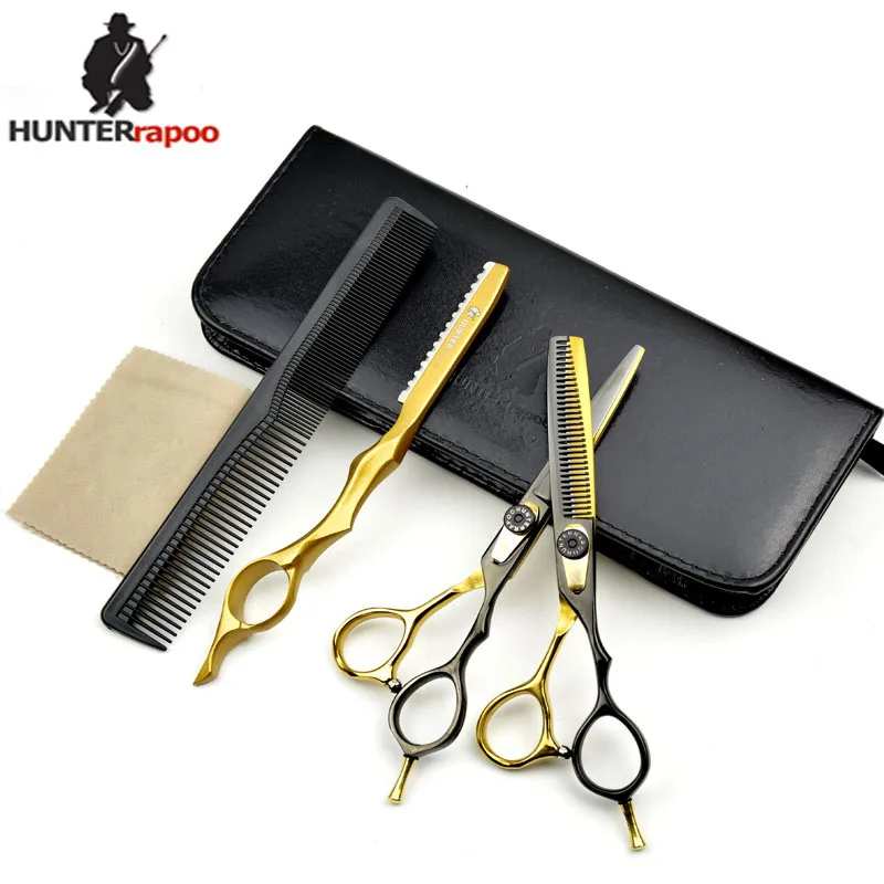 

30% OFF 6 inch Black Golden Professional Hair Cutting Scissors Set Thinning Shears for hairdresser using barber clipper scissors