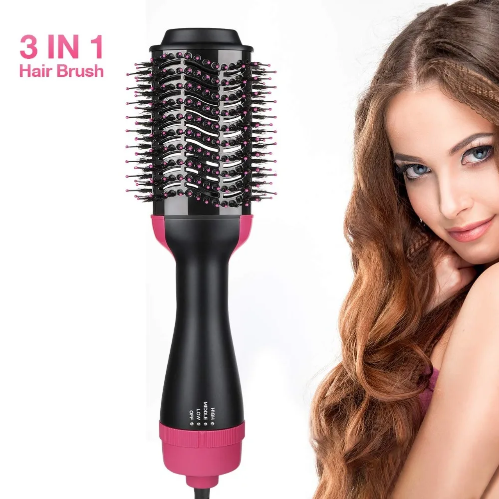 

1000W Hair Dryer Brush Professional 2 In 1 Hair Straightener Hair Curler Electric Blow Dryer With Comb Hair Brush Roller Styler