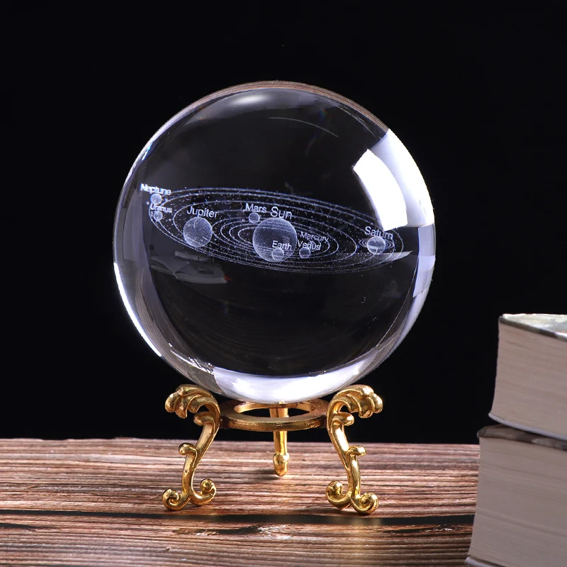 Bola de Vidro Bola de Cristal Gravada a Laser Globo em Miniatura Ornamento do Presente de Astronomia 3d Sistema Solar Planetas Modelo Home Decor 60 e 80mm