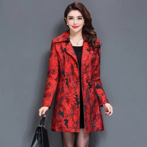 

Free Shipping High Quality Autumn Winter Women Work Wear Fashion Plus Size Clohtes Slim Printed Windbreaker Lady Coat Monter