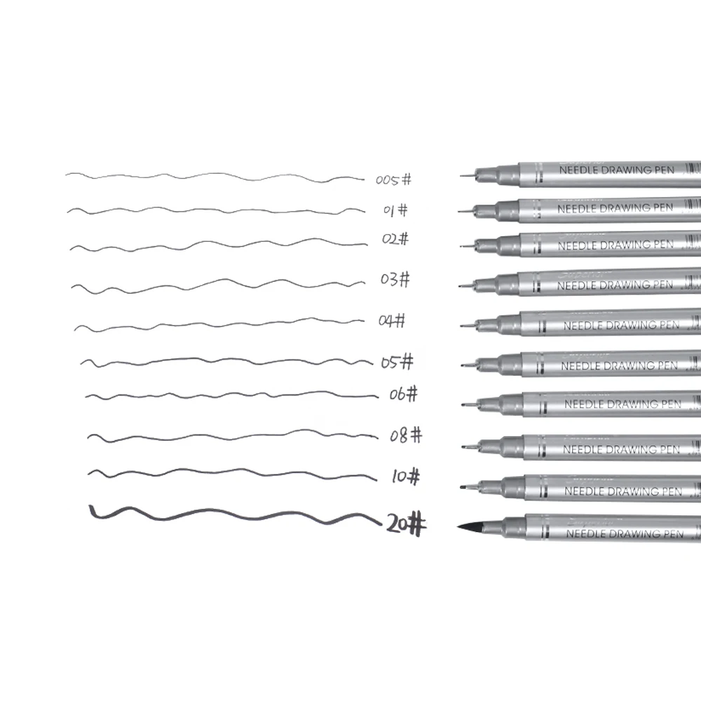 10 шт. игольчатые ручки для рисования, водонепроницаемые пигменты для рисования, набор тонких карандашей, профессиональные маркерные ручки с крючками для подписи художника+ кисть