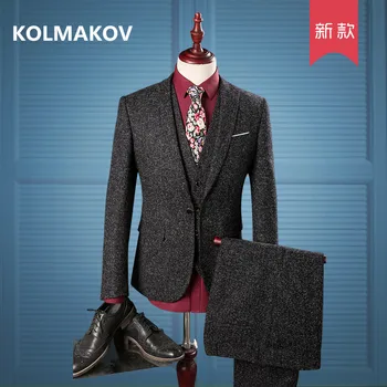 

(Jacket+Vest+Pants) 2019 High Quality Men Suits Fashion Slim Fit Business Wedding Suit Men Wedding Suit Groom Wear