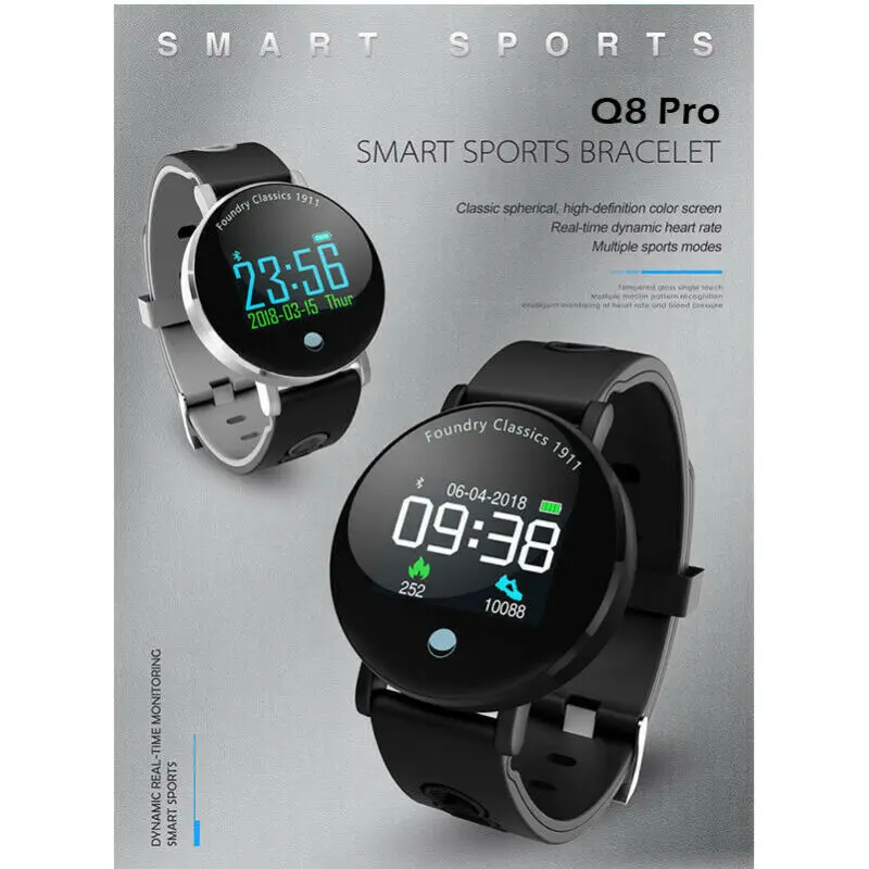 Waterproof Smart Watch Fitness Tracker Heart Rate Blood Pressure Tempered Mirror