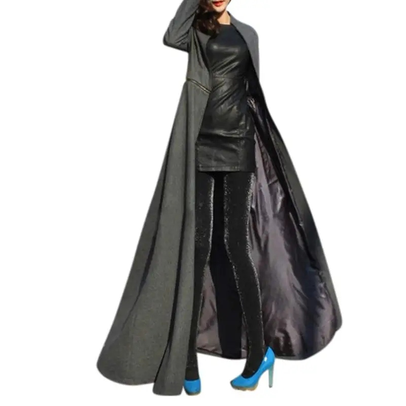 

Yfashion Women Slim Fit Large Split Ends Long Coat Woollen Cloth Fashion Wind Coat