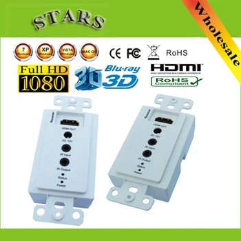 

New 1080P 50m Wall Plate HDMI Extender HDMI Converter Splitter 3D Single Cat5e/6 Cable RJ45 with Bi-Directional IR,Free Shipping