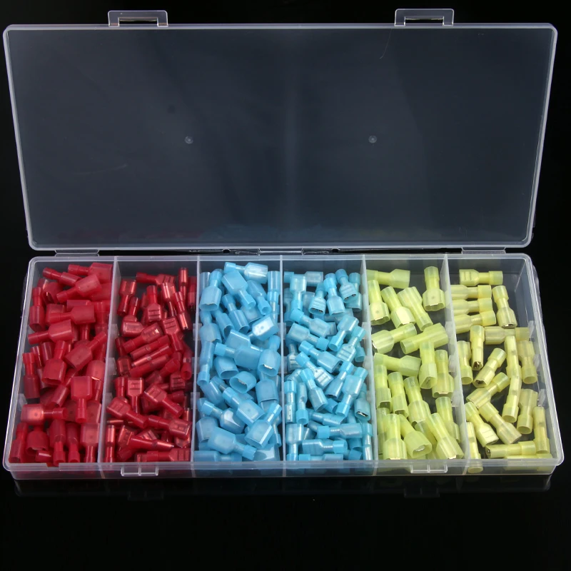 

240PCS Assorted Insulated Terminator Electrical Female/Male Nylon Wire Cable Spade Butt Terminals Connectors Red Blue Yellow