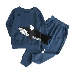 Одежда для маленьких мальчиков детская одежда с надписью 2 шт. футболка с длинными рукавами + Штаны Детский костюм комплект одежды
