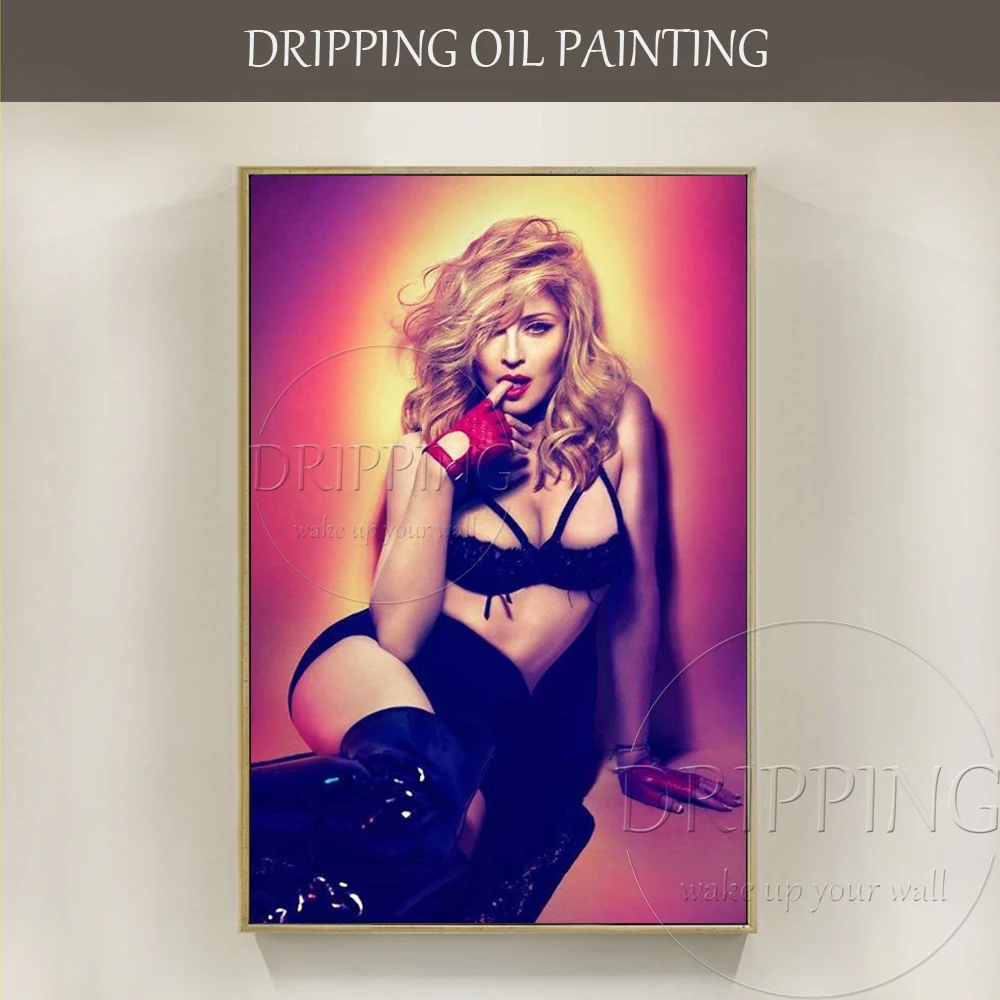 

Top Artist Hand-painted Super Star Singer Madonna Oil Painting on Canvas Beautiful American Star Madonna Portrait Oil Painting