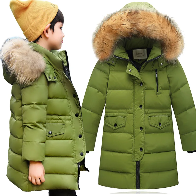Winter Boys Duck Down Coat Children Outerwear Large Fur Collar Kids
