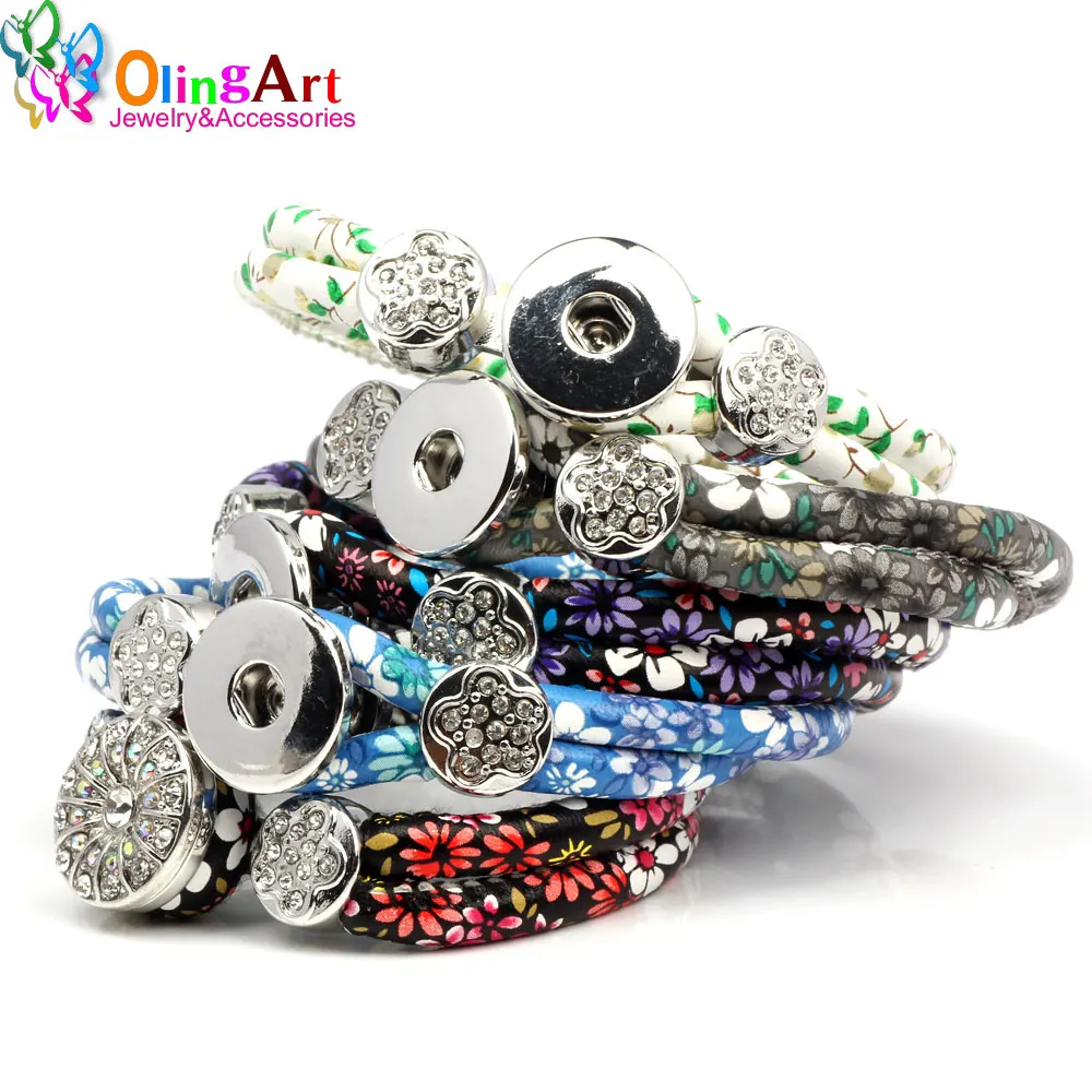 

OlingArt 1pcs/Lot 5color PU leather Charm Bracelets For Women Fit 18mm Partnerbeads Snaps Button Jewelry European sweet style