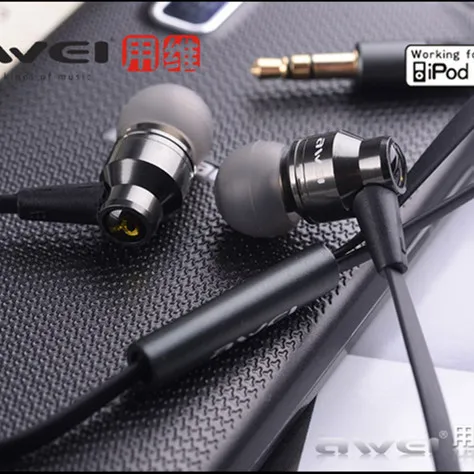  Awei ES800M 3.5mm In-ear Earphones Super Clear Bass Metal Noise isolating Earbud for MP3 MP4 Cellphone,free shipping 