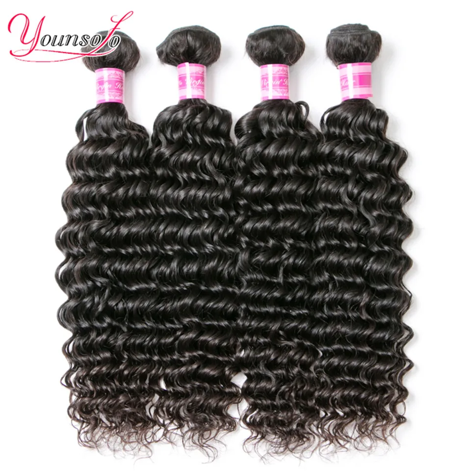

Younsolo Brazilian Hair Deep Wave 3 Bundles Natural Color 100% Human Hair 8-28 Inches Remy Hair Extensions