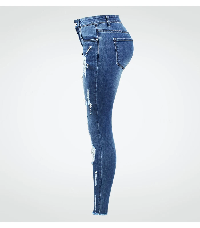 2181, Youaxon, европейский размер, женские рваные джинсы с бусинами, женские, размера плюс, эластичные рваные джинсовые штаны, джинсы, женские, обтягивающие джинсы для женщин