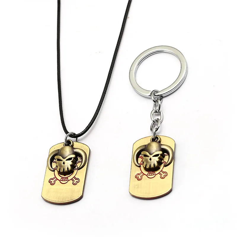 Anime One Piece Keychain Sull Metal Edward Ace Key Ring Gold Pendant Rope Chain Men Gift Colar