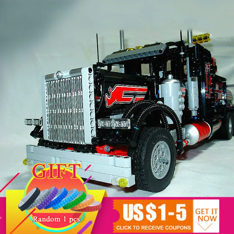 

20020 1877Pcs The Mechanical American Style Heavy Container Trucks Set Compatible With 8258 Building Block Bricks
