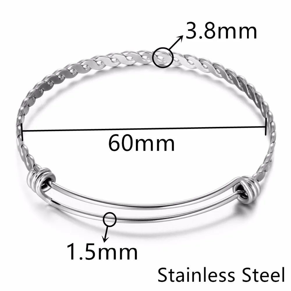

America Style Bangle, Twist Wire Bangle, Custom Charm Bracelet, Stainless Steel Adjustable Expandable Bangles