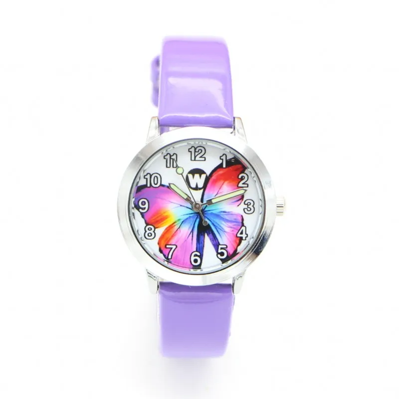 Новые дизайнерские детские часы с бабочкой, модные женские часы, кварцевые детские часы для мальчиков и девочек, студенческие наручные часы, relogio kol saati - Цвет: purple