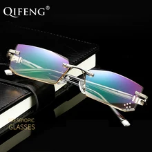 QIFENG очки для чтения женщин для мужчин Diamond резка без оправы диоптрий дальнозоркостью глаз Мужской+ 1,0 1,5 2,5 3,0 4,0 3,5 2,0 QF265