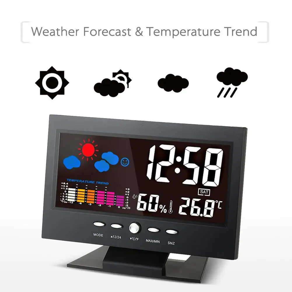 LCD Digital Voice Activated Backlight Weather Station Temperature