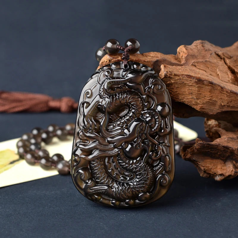 

Ice Obsidian Pendants Female Male Obsidian Dragon Card Necklace Crystal Jewelry Gift