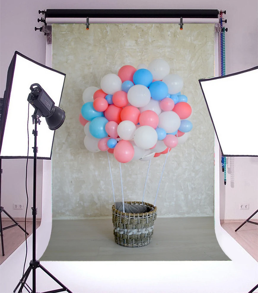 Laeacco Colorful Balloons Basket Baby Newborn Birthday Photography Background Customized Photographic Backdrops For Photo Studio Laeacco Colorful Balloons Basket Baby Newborn Birthday Photography Background Customized Photographic Backdrops For Photo Studio