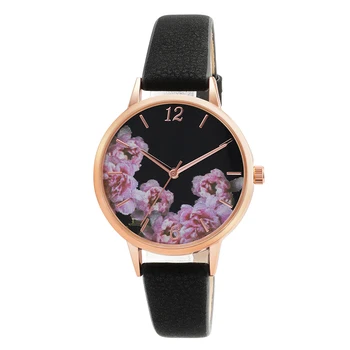 Causal Watches Women Ladies PU Leather Band Flower Pattern Round Case Quartz Wrist Watch relogio feminino zegarek damski football pattern quartz watches sport men women pu leather band round dial wrist watch fashion casual teen child birthday gift