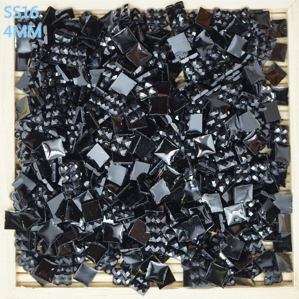 

4000 PCS/bag SS16 4.0 mm square black resin drill the Non hotfix flatback rhinestone Nail Art Gems Decoration beads